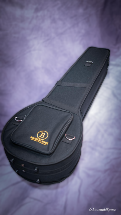 Black Greek bouzouki hard polyfoam case with BouzoukiSpace logo